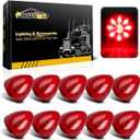 Partsam 10Pcs 2 Inch Round Beehive Cone Led Side Marker Clearance Lights Red 9 Diodes for Trailer Trucks ATV Motorcycle Replacement for Peterbilt Kenworth Freightliner