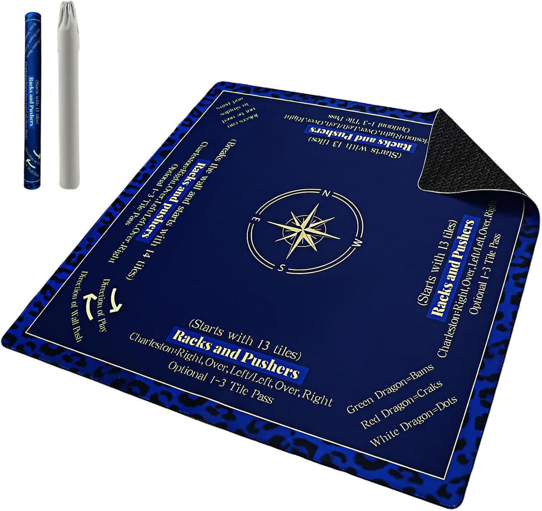 Mahjong Mat for Table 32.7''32.7'', American Mah Jongg Mat with Rules,Rolled-Shipping Crease-Free Waterproof Non-Slip Neoprene Mahjong Table Mat, Noise-Reducing Gaming Mat(Blue)