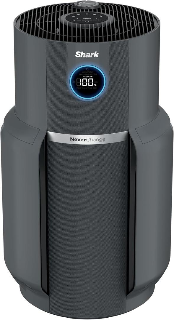 Shark Air Purifier for Home, NeverChange Max, 1,300 sq. ft. for Large Room, Kitchen, Home Office, HEPA-Exceeding Filter, Captures Pollutants, Pet Dander, Dust, Odor, Smoke, and More, HP301, Grey