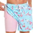 SILKWORLD Mens Swim Trunks with Compression Liner and Zipper Pockets | 2 in 1 quick dry bathing suit, beach shorts, 6 inch, liner pockets, breathable, adjustable waist, swimming,water sports (Blue, XXL)