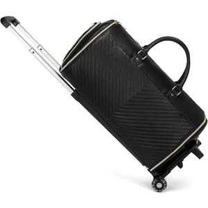 Pro Rolling Garment Bag - Detachable Handle & Extended Base, Waterproof PVC Leather with Shoe/Cosmetic Pockets, Silent Wheels for Air Travel/Weddings (48.5" Hanging SystemBlack