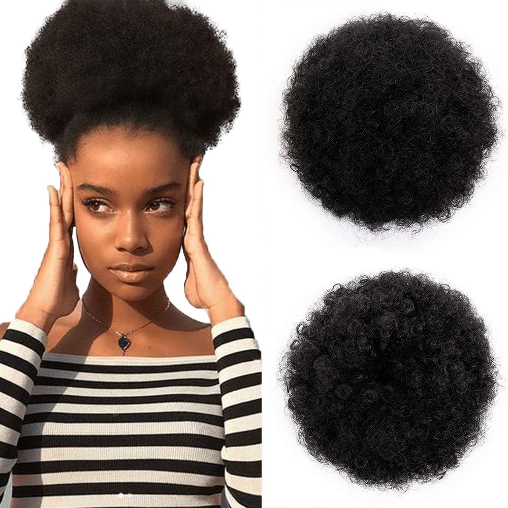 AISI QUEENS Short Afro Synthetic Curly Hair Ponytail African American Kinky Curly Wrap Drawstring Puff Ponytail Hair Extensions with 2 Clips(Large 1B#)