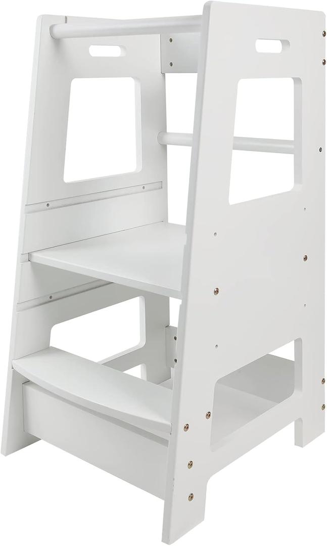 ECOMEX Toddler Standing Tower for Kitchen, Step Stool for Kid's Adjustable Height Learning Stool, Removable Anti-Drop Safety Rail Stool for Bedroom, Bathroom, White ECOMEX Toddler Standing Tower for Kitchen, Step Stool for Kid's Adjustable Height Learning Stool, Removable Anti-Drop Safety Rail Stool for Bedroom, Bathroom, White