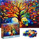 crowm Tree of Life Jigsaw Puzzles 1000 Pieces, Stained Glass Tree Puzzles Difficult for Adults Mosaic Plant Challenging Puzzle as Home Decor