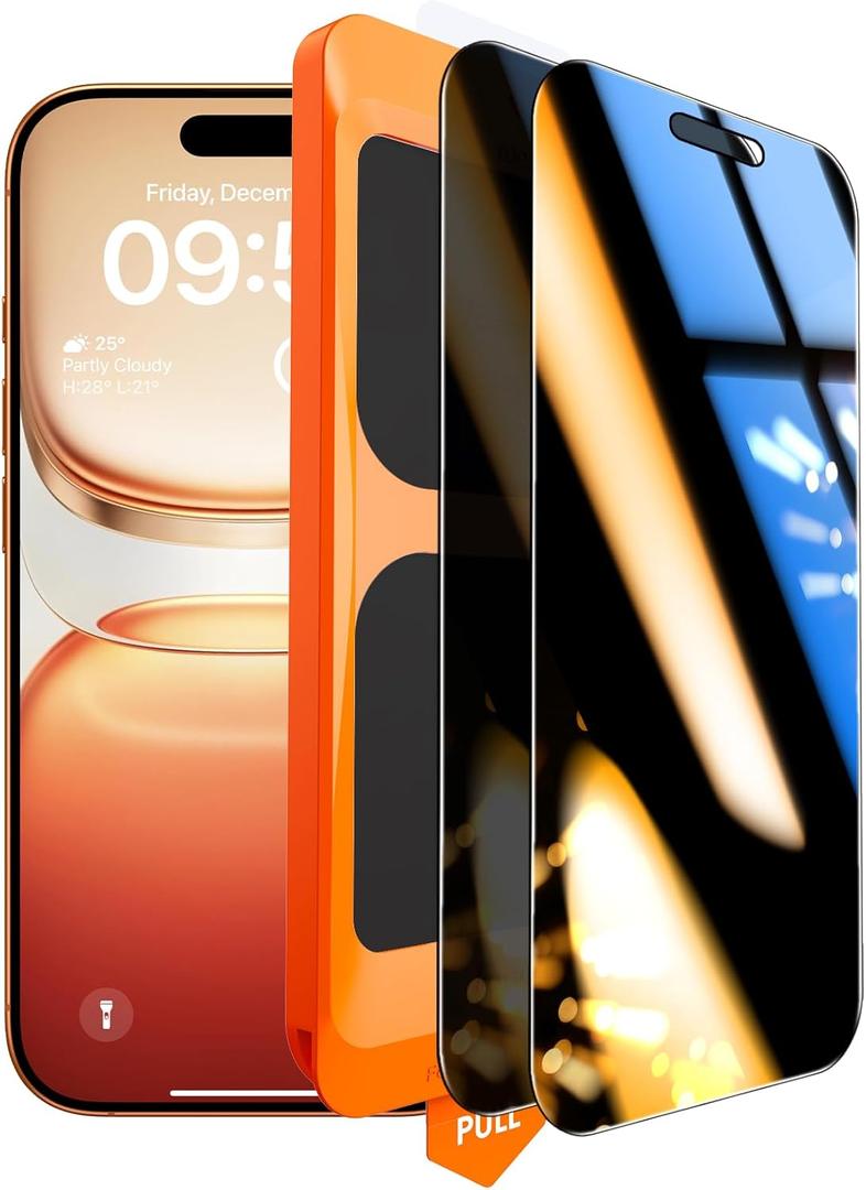 TOCOL Privacy Screen Protector for iPhone 17 Pro/iPhone 16 Pro 6.3 inch 9H Hardness Military Grade Shatterproof HD Tempered Glass for Full Coverage Easy Installation 2 Pack
