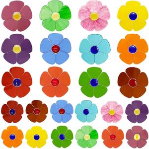 LITMIND 24 Pcs Stained Glass Flower Mosaic Tiles 12 Transparent Colors, Large & Small Petal Pieces DIY Mosaic Supplies for Crafts & Art Projects