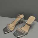 Women's Strappy Kitten Heels Square Open Toe Sandals Party Wedding Ankle Strap Shoes (Gray), Size 7.5
