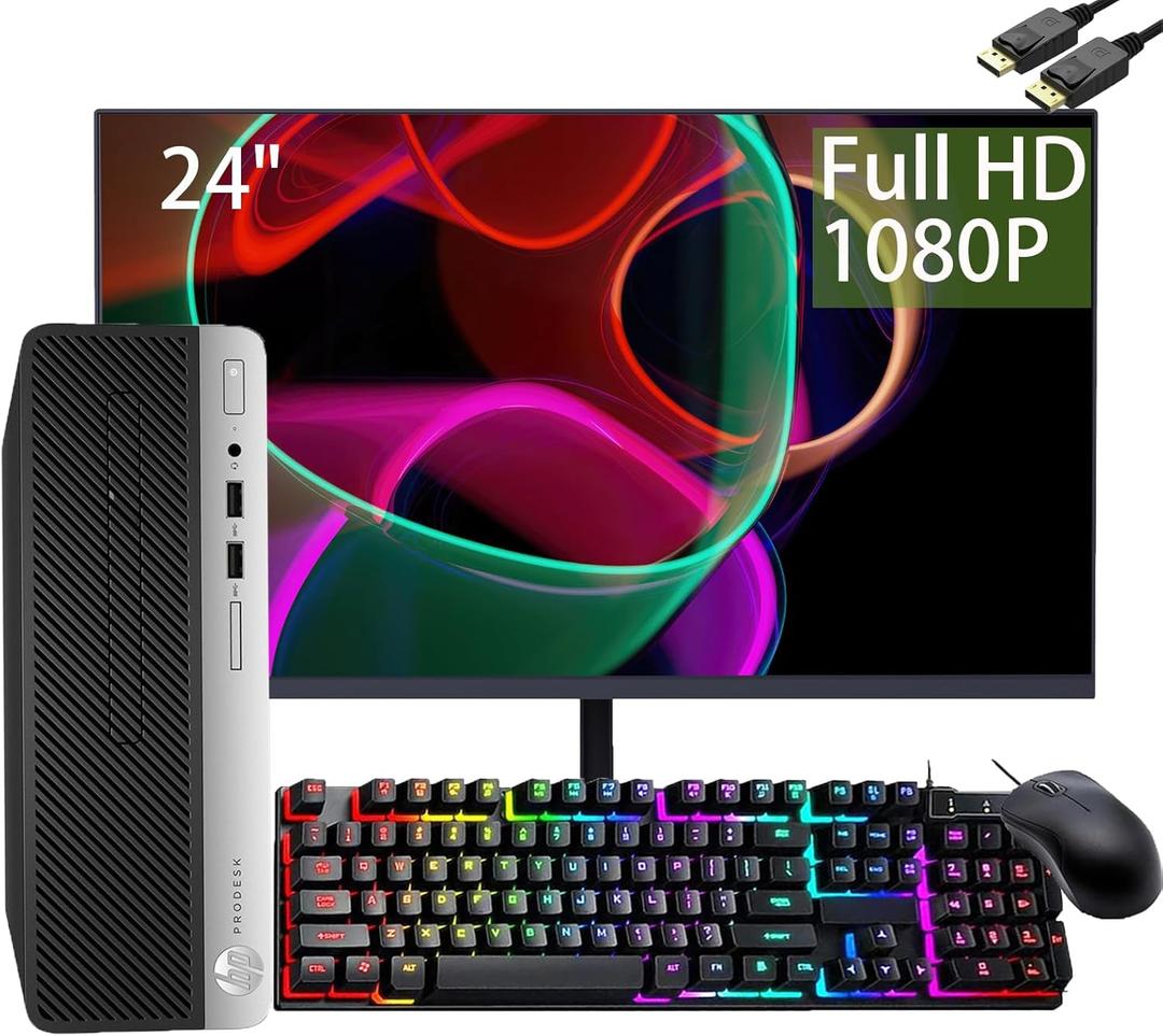 HP ProDesk 400 G5 SFF Desktop Computer with 24" FHD Monitor PC, Intel 8th Gen Pentium Processor 3.70 GHz, 16GB RAM, 512GB SSD, Mouse & Keyboard, DP, Windows 10 Pro 
