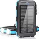 Solar Charger Power Bank - 36800mAh Type-C 5V3.1A Fast Charging Power Bank. Equipped with a Powerful Flashlight, Compass, IP65 Outdoor Waterproof Portable Power Bank (Blue)