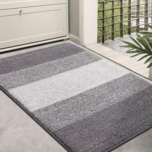 Kitinjoy Indoor Outdoor Door Mat, 36x24 Non-Slip Absorbent Dirt Trapper, Low-Profile Washable Inside Entrance Front Floor Mat, Sturdy Soft Entry Doormats for Entryway, Light Grey