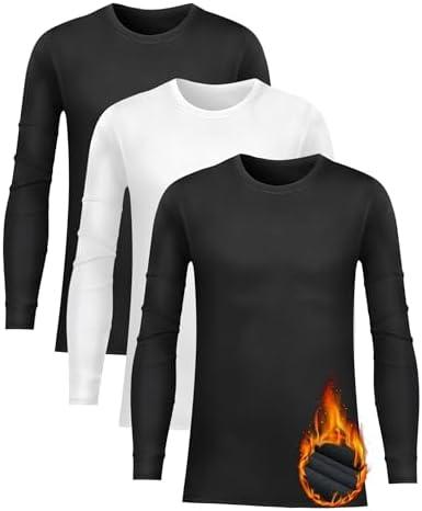 Rolimaka 3 Pack Youth Boys Compression Thermal Shirt Long Sleeve Fleece Undershirt Football Baseball Soccer Base Layer Top.L