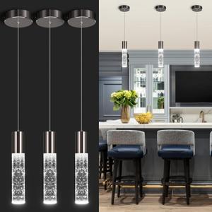 OKELI Modern Pendant Lights, LED Bubble Crystal Kitchen Island Lights Fixtures, Black Mini Single Pendant Lighting for Kitchen Island Bar,6W,6000K, ETL,3Pack (9.8inch-3P)