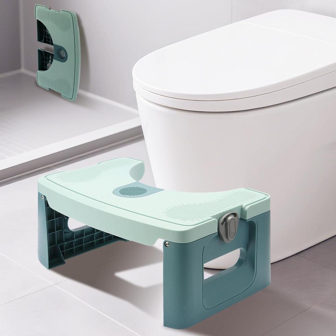 Wayona Foldable Toilet Stool for Adult 7 inch, Wide Squatting Potty with Freshener Space, Plastic Folding Pooping Stool, Collapsible Poop Foot Step Stool Bathroom Toilet Assistance Steps, Blue