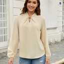 AOVDE Women's Dressy Casual Blouses Long Sleeve Trendy Fall Shirts Business Work Tops (Beige, XL)