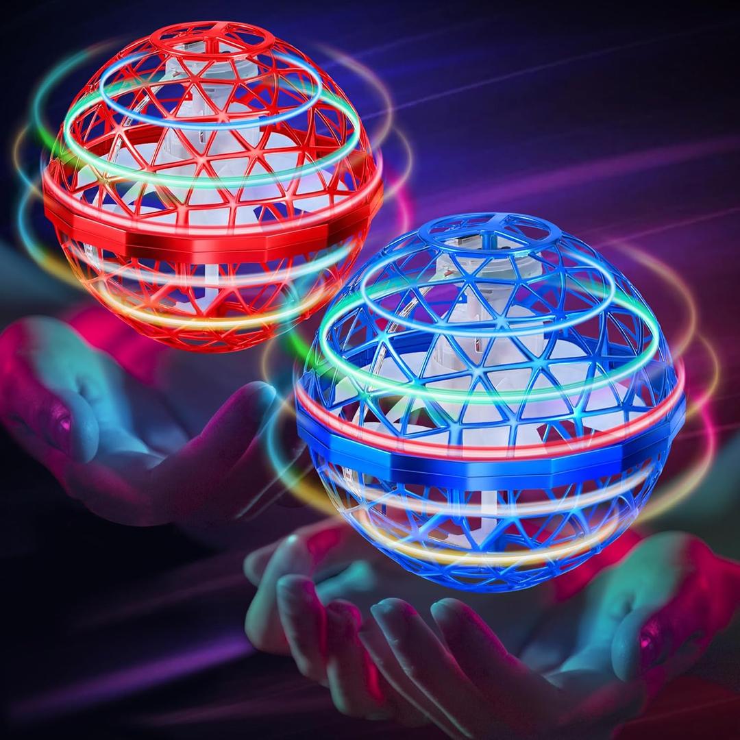 Amiline 2 Packs Flying Orb Ball Toy 2025, Boomerang Hover Ball Cosmic Globe, Galaxy Flying Spinner for 6 7 8 9 10 11 12+ Year Old Kids Boys Girls Adult(Red&Blue)