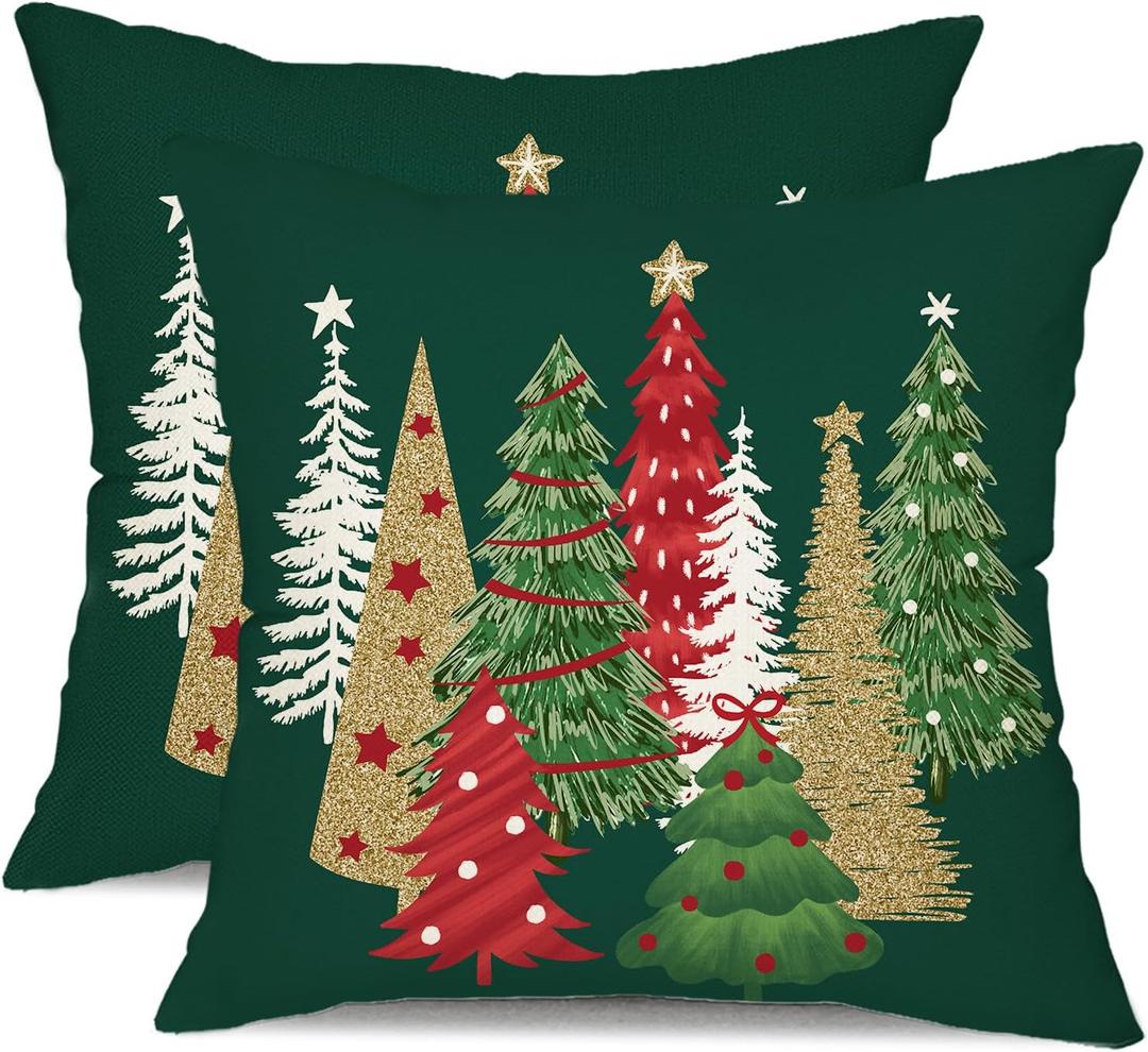 DFXSZ Christmas Pillow Covers 16x16 Inch Set of 2 Xmas Tree Decorative Green Throw Pillows Winter Christmas Decor for Home Couch TH-50B16