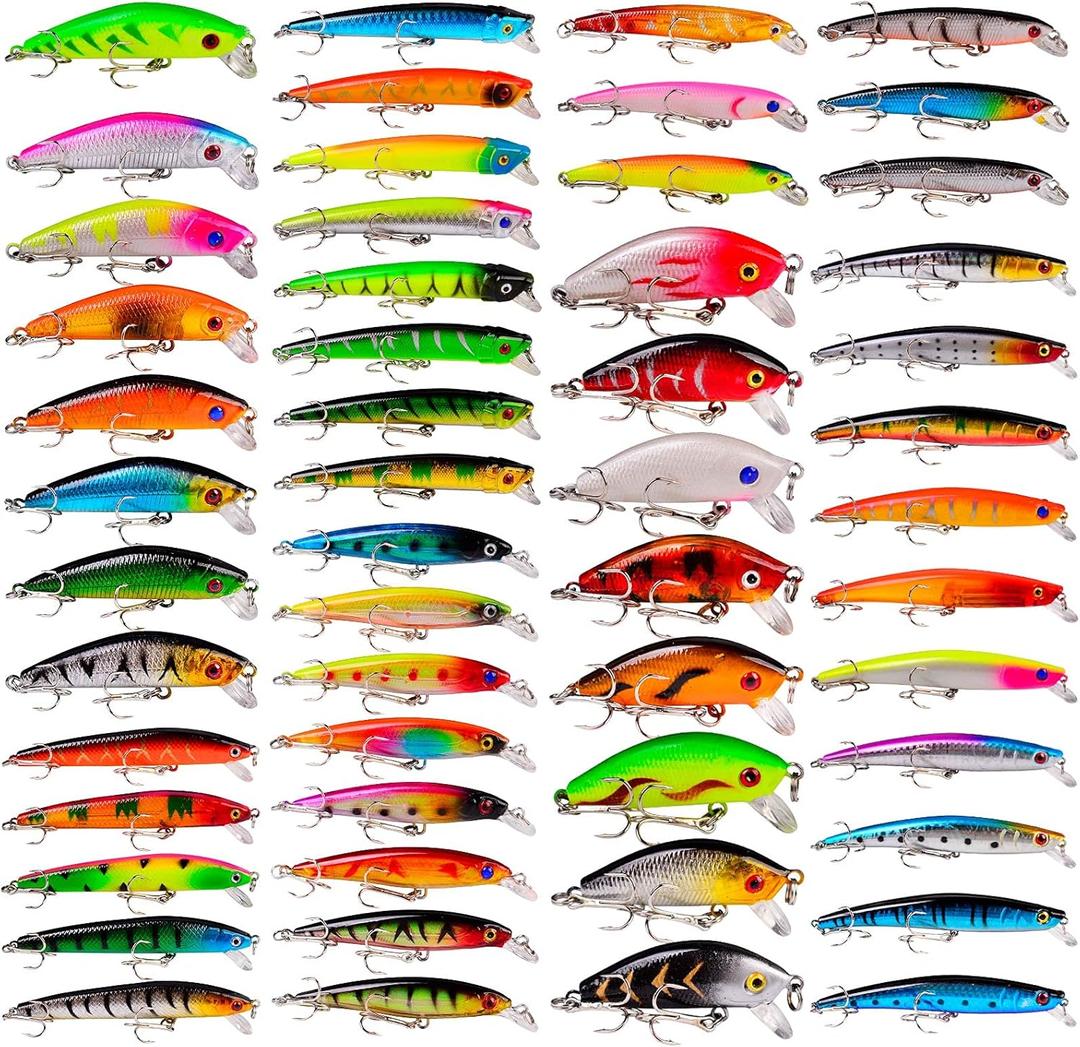 Bass Fishing Lures Kit Set Topwater Hard Baits Minnow Crankbait Pencil VIB Swimbait for Bass Pike Fit Saltwater and Freshwater (008-53pcs)
