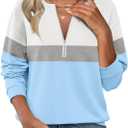 Womens Sweatshirts Half Zip Fleece Pullover Tops Color Block Quarter Zipper Hoodies Fall Winter Clothes (XX-Large, White-gray-blue)