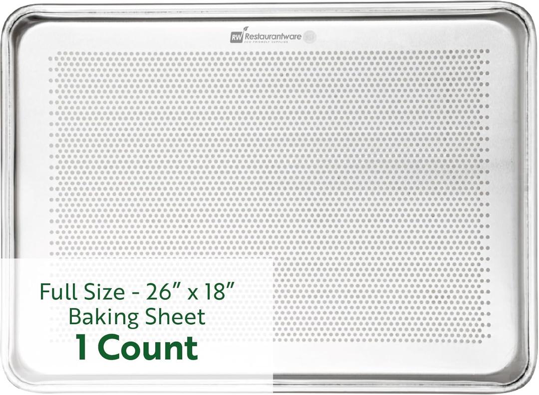Restaurantware Met Lux 26 x 18 Inch Industrial Baking Pan 1 Heavy-Duty Full-Size Bakery Sheet Pan - Rimmed Edges Endures Up To 392F Aluminum Sheet Pan Dishwashable Ideal For Baking Or Roasting