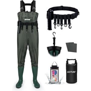 Fishing Chest Waders for Men with Boots, 2-Ply Nylon/ PVC Waterproof Lightweight Breathable Hunting Fly Fishing Waders with 3 Buckles for Women