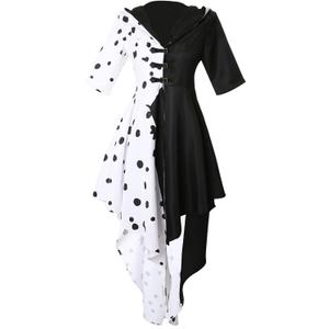 Drofe Cruella Devil Costume Women Dress with Gloves Cosplay Outfit for Halloween (M)