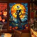 HOMETITUTE Halloween Window Film 31x47 Inch Skeleton Figure Windows Film Stained Glass Style Window Decoration Pumpkin Moonlight Windows Cling for Glass Door Panel Haunted House Party Home Decor