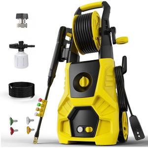 5000PSI PowerWasher with 4 Quick Connect Nozzles, Foam Cannon for Car, Lane, Patio Cleaning, Hydro Jet Pressure Hose Water Wand for Gutter Patio Car Garden Window, Yellow