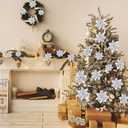 24 Christmas Glitter Artificial Poinsettia Flowers Xmas Poinsettia Artificial Wedding Flowers Decorations Xmas Tree Ornaments with Clips for Party Favors, 6 Inch, 4 Inch, 3 Inch (Silver)