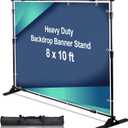 AkTop 10 x 8 ft Heavy Duty Backdrop Banner Stand Kit, Adjustable Photography Step and Repeat Stand for Parties, Portable Trade Show Photo Booth Background with Carrying Bag (10'8')