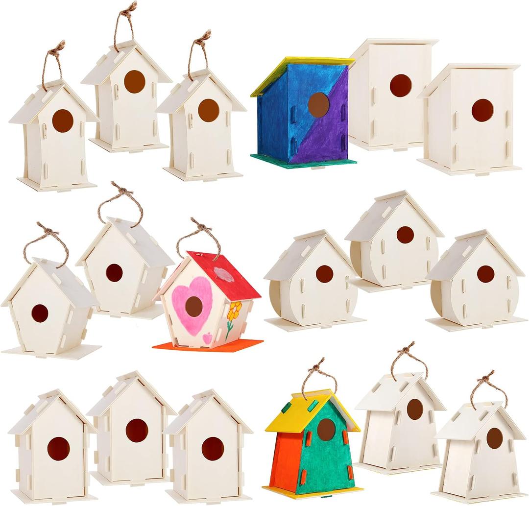 ILHSTY 30 Pack Large DIY Wooden Bird Houses Kits for Kids, Kids Crafts Wood Houses for Parties, DIY Crafts and Art Birdhouse Kits for Children to Build and Design