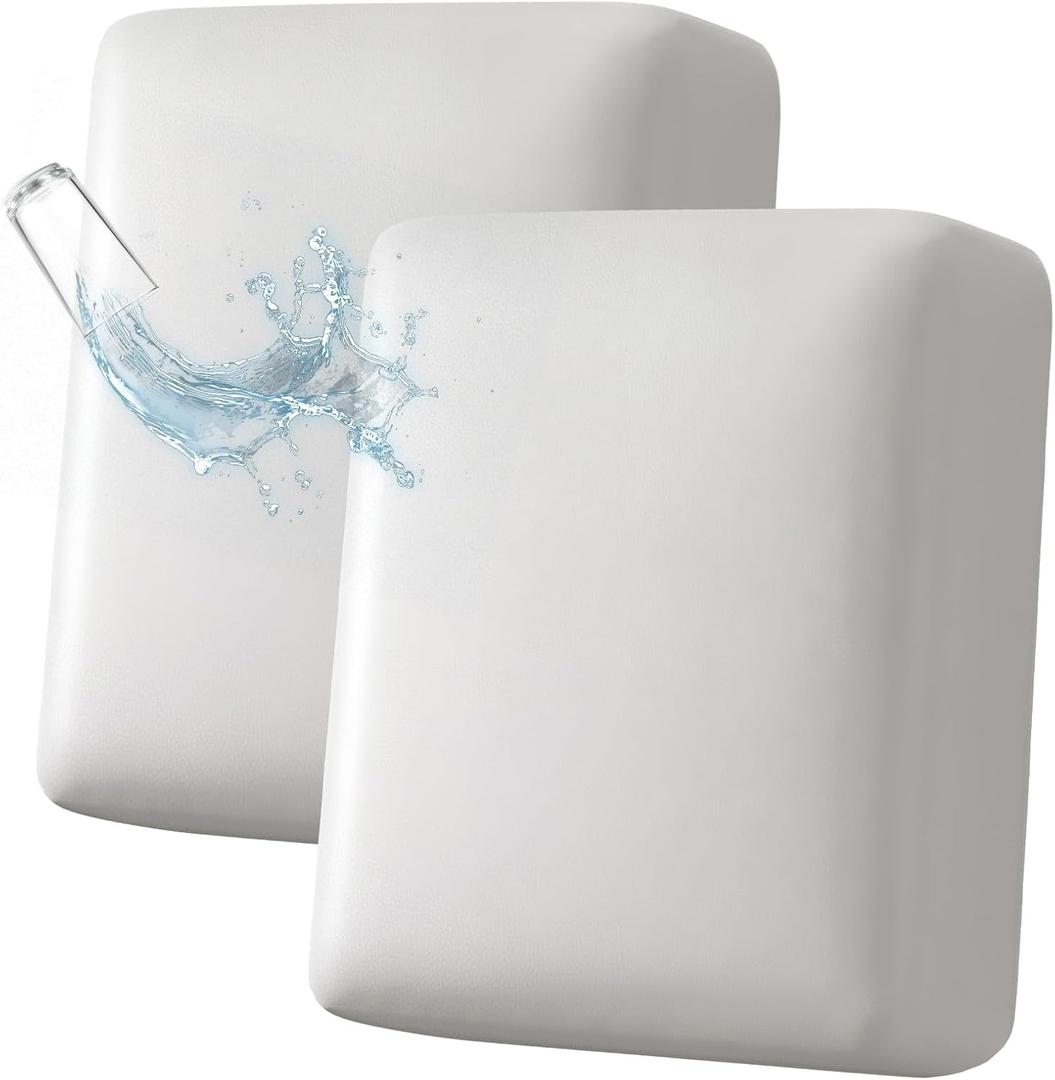 Leather Individual Couch Cushion Covers Waterproof Wear-Resistant Sofa Seat Slipcovers for Living Room, Pet Friendly Stretch Loveseat Cushion Covers for Sectional Sofa(2 Pcs, White)
