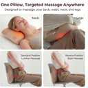 3-in-1 Shiatsu Massage Pillow with Heat, Dual-Side Hot Compress (100–122°F), 4 Kneading Nodes, 2000mAh Rechargeable Battery, Ergonomic Support for Neck, Back & Legs, Cordless for Home & Office