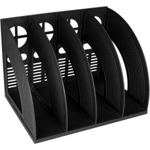 SAYEEC Sturdy Magazine Holder 4 Compartments Plastic Desktop File Organizer File Dividers Office Organizer Storage Document Magaizne Rack Display Box (Black)