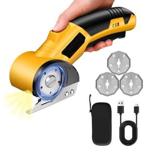 AYP Cordless Electric Scissors, 320RPM Cardboard Cutter with 4 SK5 High Carbon Steel Blades & Case, 1/4" Cutting Thickness, 2000mAh Box Cutter with Safety Lock & LED Light for Fabric, Carpet, Leather