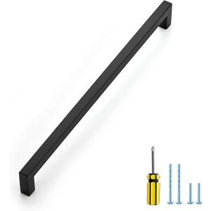 Ravinte 1 Pack Black Cabinet Pulls 11-1/3 Inch Square Cabinet Handles Matte Black Kitchen Hardware for Cabinet Drawer Pulls Come with Screwdriver