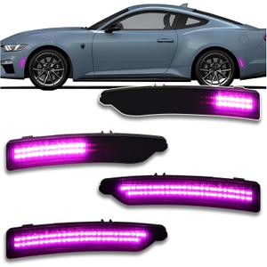 Smoke LED Side Marker Light Kit for 2024-2025 Ford Mustang (EcoBoost/GT/Dark Horse)- Dynamic Sequential Turn Signals | Pink/Purple Front & Rear | Plug & Play 4-Piece Direct Fit (Pink STYLE)