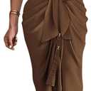 BTFBM Shirt Dresses for Women Button Down Short Sleeve Satin Ruched Maxi Summer Dress 2025 Cocktail Party Wedding Guest (Medium, Dark Brown)