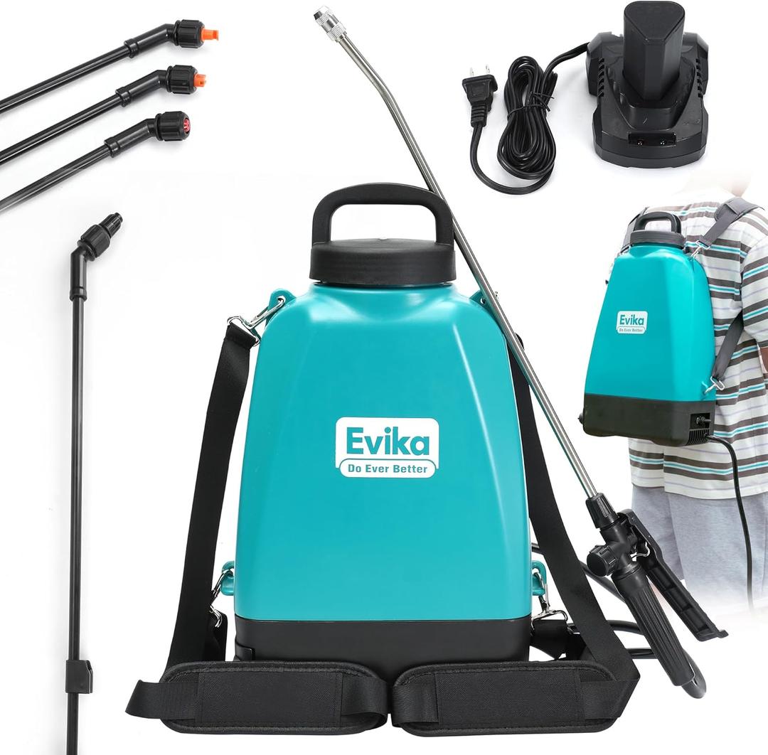 3 Gallon Battery Powered Sprayer Backpack, Pressure Sprayer with 5 Nozzles, Professional Electric Sprayer for Weed, Sterilisation, Garden and Yard, 2 Wands for Pros Removing, Degreasing or Cleaning