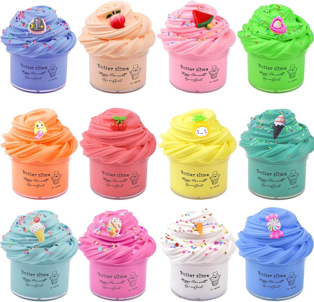 12 Pack Butter Slime Kits,Scented Slime for Kids Party Favor Gift, Stress Slime Toy for Girls and Boys, Soft and Stretchy