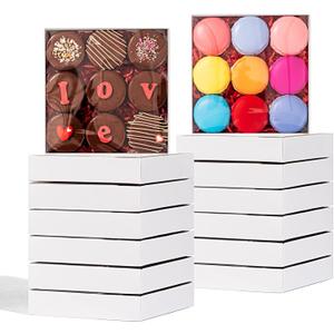 50PCS 6" x 6" x 1 ¼" Clear White Cookie Boxes with Full Window, Bakery Macaron Boxes Ores Boxes Cakesicle Boxes Chocolate Bomb Boxes