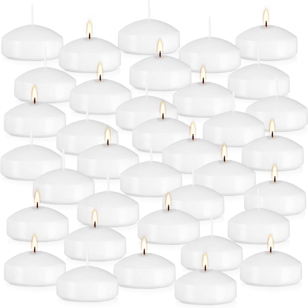 36 Packs 3-Inch Floating Candle Set, White,Unscented Soy Candles for Weddings, Pool Parties, Holiday Table Decorations, Home Decor and More Burn for 8+ Hours.