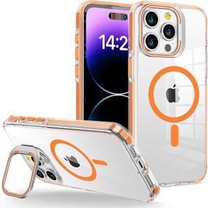iPhone 13 Pro Case, MagSafe Compatible, Magnetic Kickstand Case for Women, Clear Orange