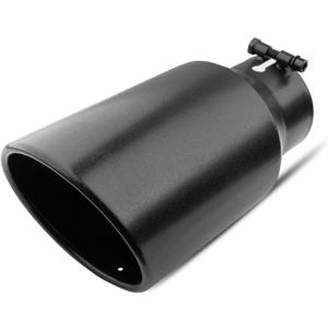 Vurkcy 4 inch Inlet Exhaust Tip, 6" Outlet 12" Overall Length Stainless Steel Exhaust Tail Pipe, Bolt-On, Rolled Edge, Slant Sleek Angle Cut, Polished Tailpipe, Black