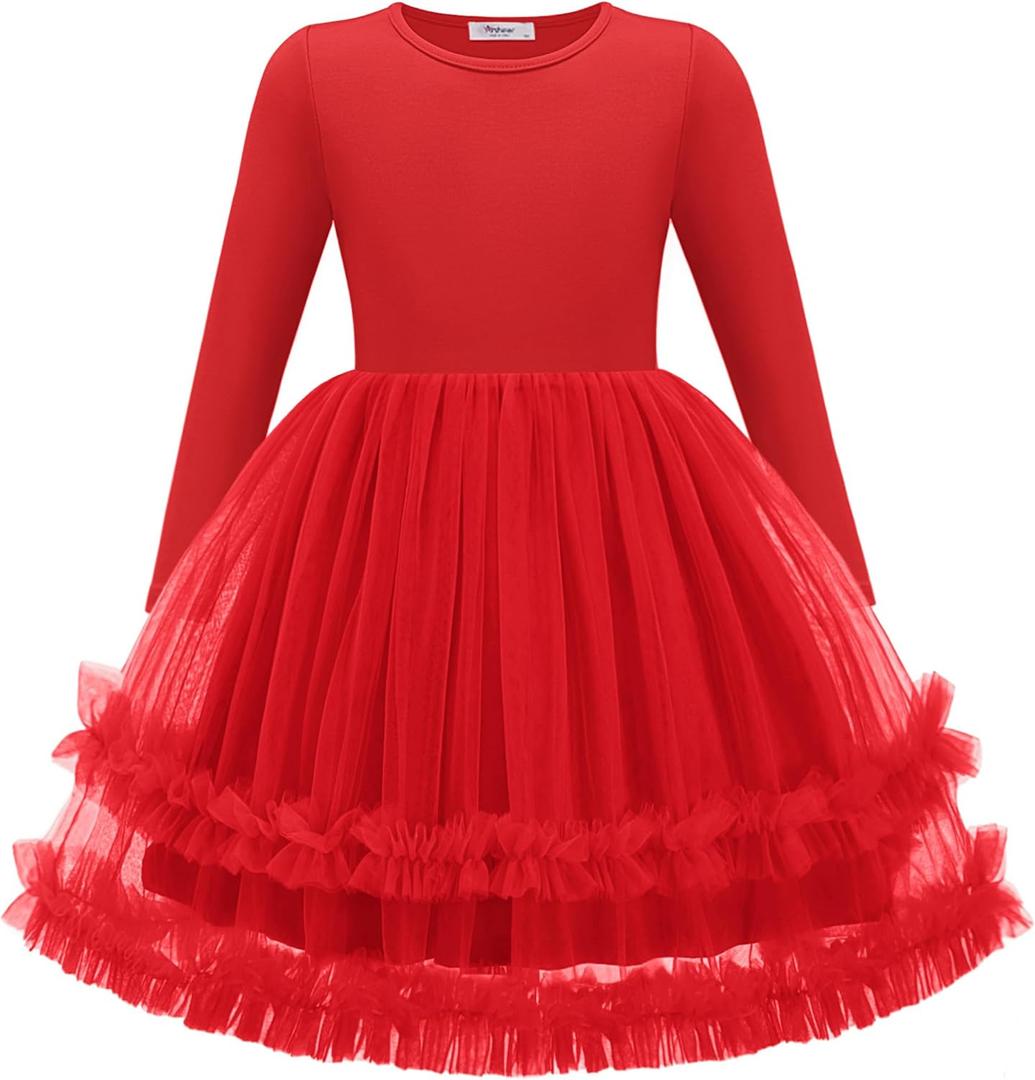 Arshiner Girls Tutu Dresses Toddler Fall Winter Long Sleeve Fluffy Tulle Party Dress for Kids 7-8Y