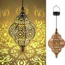 Hapjoy Hanging Solar Lights Outdoor Garden Decor Solar Lantern Waterproof Plastic Moroccan Outdoor Decorations for Patio Pathway Yard Backyard Garden Decorative (2 Pack, Bronze)