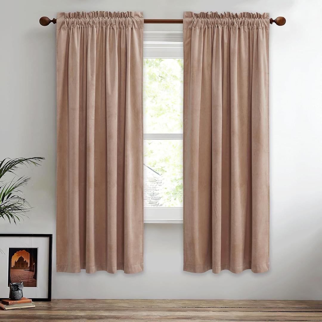 StangH Blush Beige Pink Curtains Bedroom Velvet Curtains 72 inches Home Decoration Super Soft Thermal Insulated Privacy Drapes with Rod Pocket for Infant's Room, W52 x L72, 2 Panels