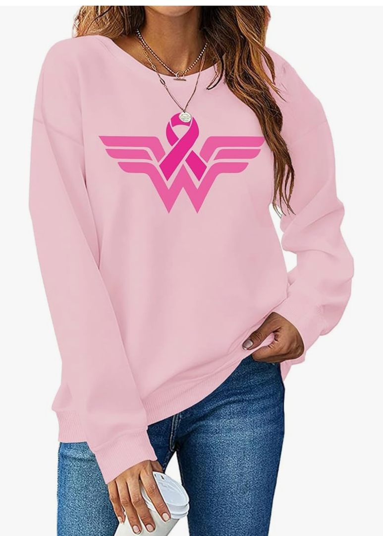 Breast Cancer Sweatshirt for Women Pink Ribbon Sweatshirts Cancer Awareness Long Sleeve Shirt Pullover Tops, M