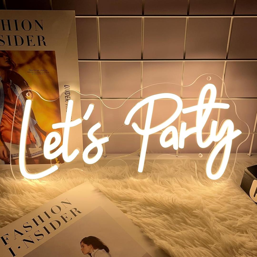 Let's Party Neon Signs for Backdrop, Neon Light Sign for Wall Decor, HDJSIGN LED Neon Sign for Birthday Bachelorettle Wedding Parties Bar, USB Powered Lets Party Neon Light