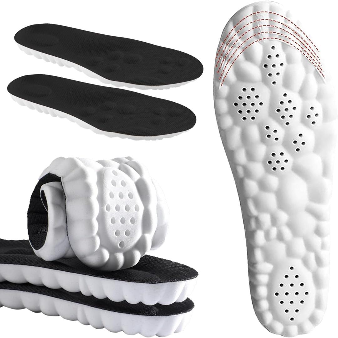 4D Cloud Insoles for Men and Women, Memory Foam Cloud Insoles Super Soft Anti-Fatigue, Shock Absorption, Relieve Foot Pain, (Black, Women: US 7-8.5)