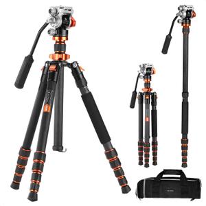 K&F CONCEPT Tripod for Camera68'' Carbon Fiber Tripod with Fluid Head Max Load 11lb, Lightweight DSLR Camera Tripods & Monopods for Canon Sony Nikon.